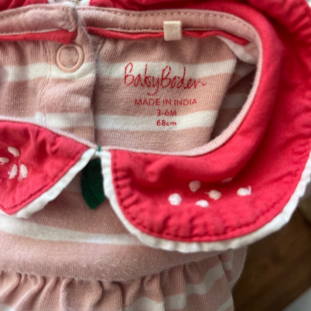 Baby Boden Pink and White Striped Strawberry Dress - Picture 3 of 3